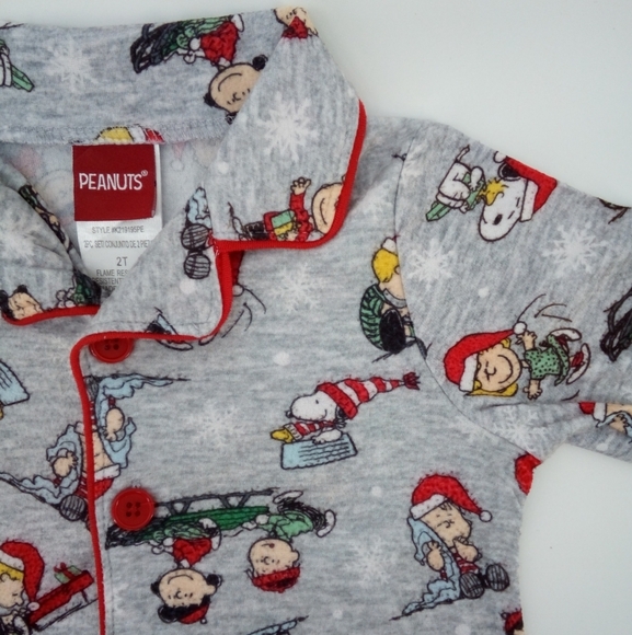 Peanuts Christmas Gray Characters Pajama Set 2T Long Sleeve Warm 2 Piece Set - Picture 2 of 10